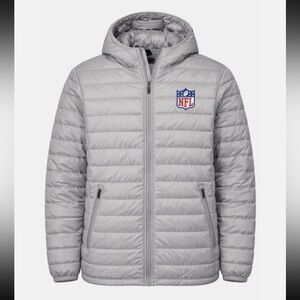 New NFL Official Team Gray Puffer L Jacket MENS Full-Zip Hooded Logo Silver
